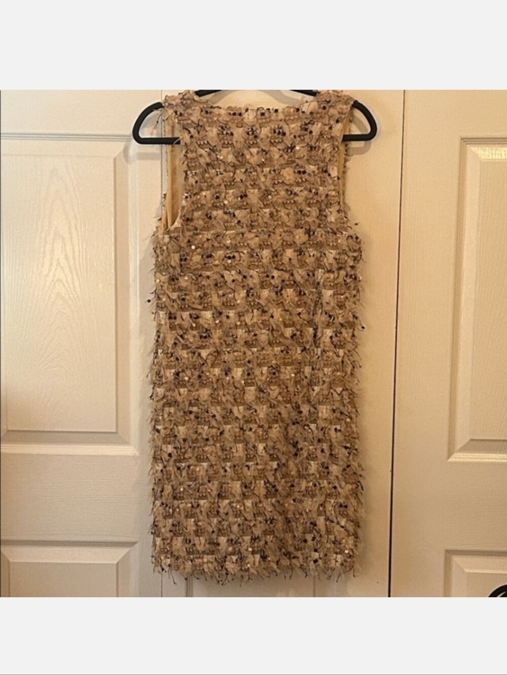 Blue Tassel Anthropologie V-Neck Beige Textured Mini Dress - Picture 3 of 5